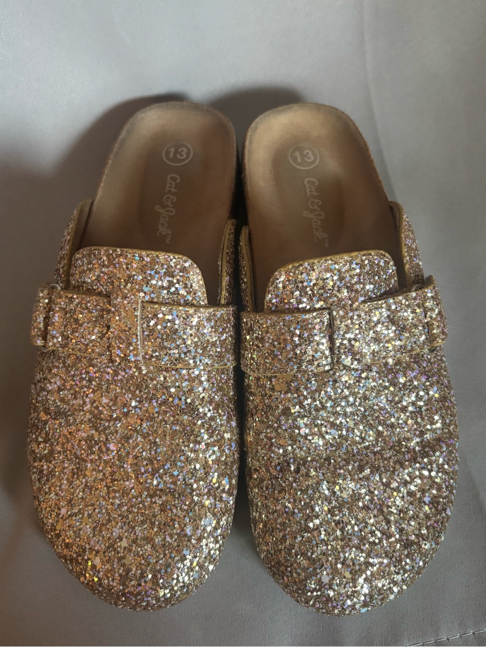 Cat & Jack Girls Glitter Gold Clogs size 13